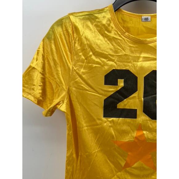 COOLWEAR USA Women's Yellow-Black Shiny Crewneck Short Sleeve Cropped Top SZ L - Picture 3 of 9